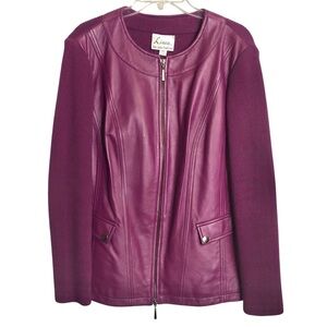 Linea by Louis Dell'Olio Lamb Leather Jacket Sweater Sleeves & Back Plum/Wine 18